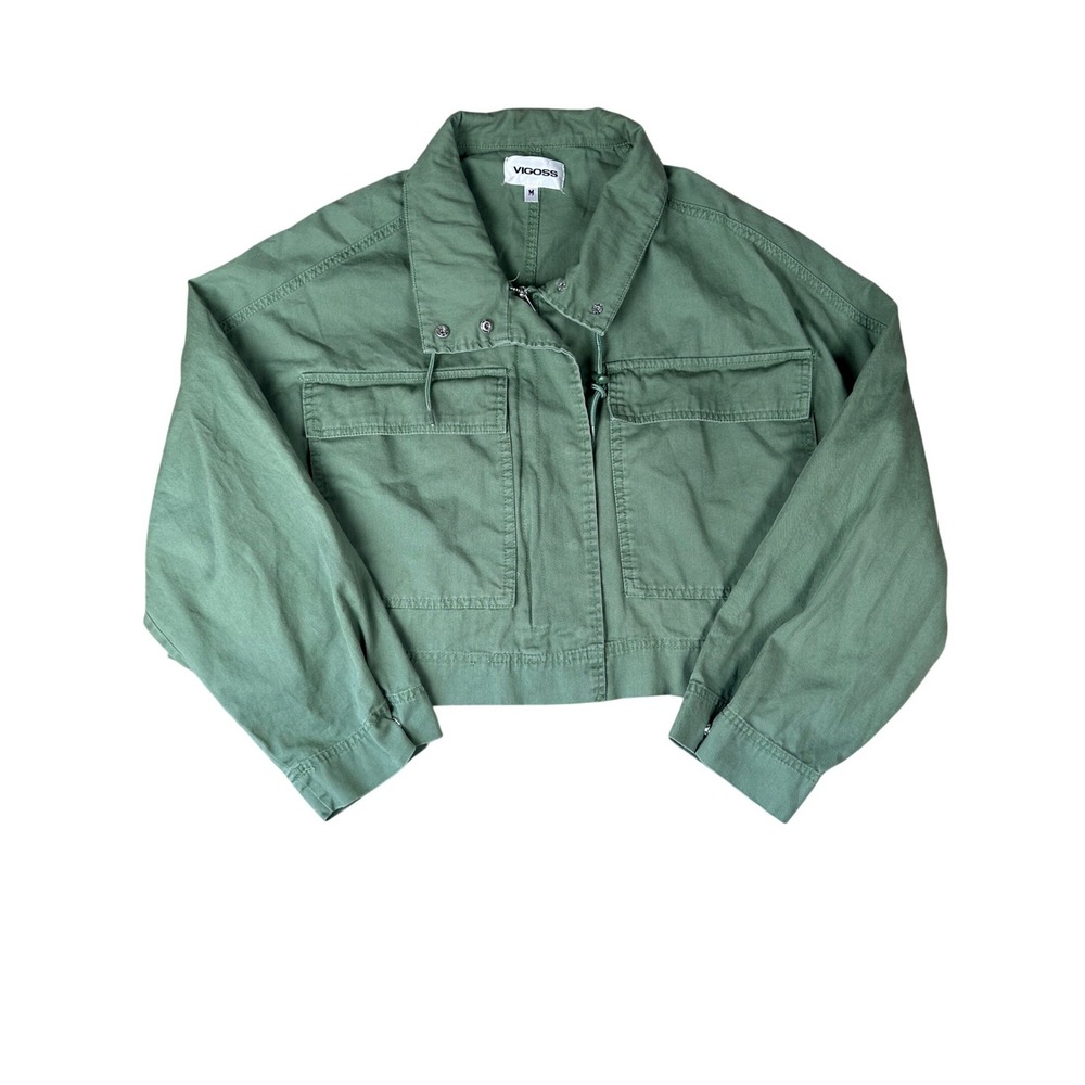 Vigoss Womens Olive Green Cropped Utility Jacket Size M Full Zip Cotton‎ Cargo